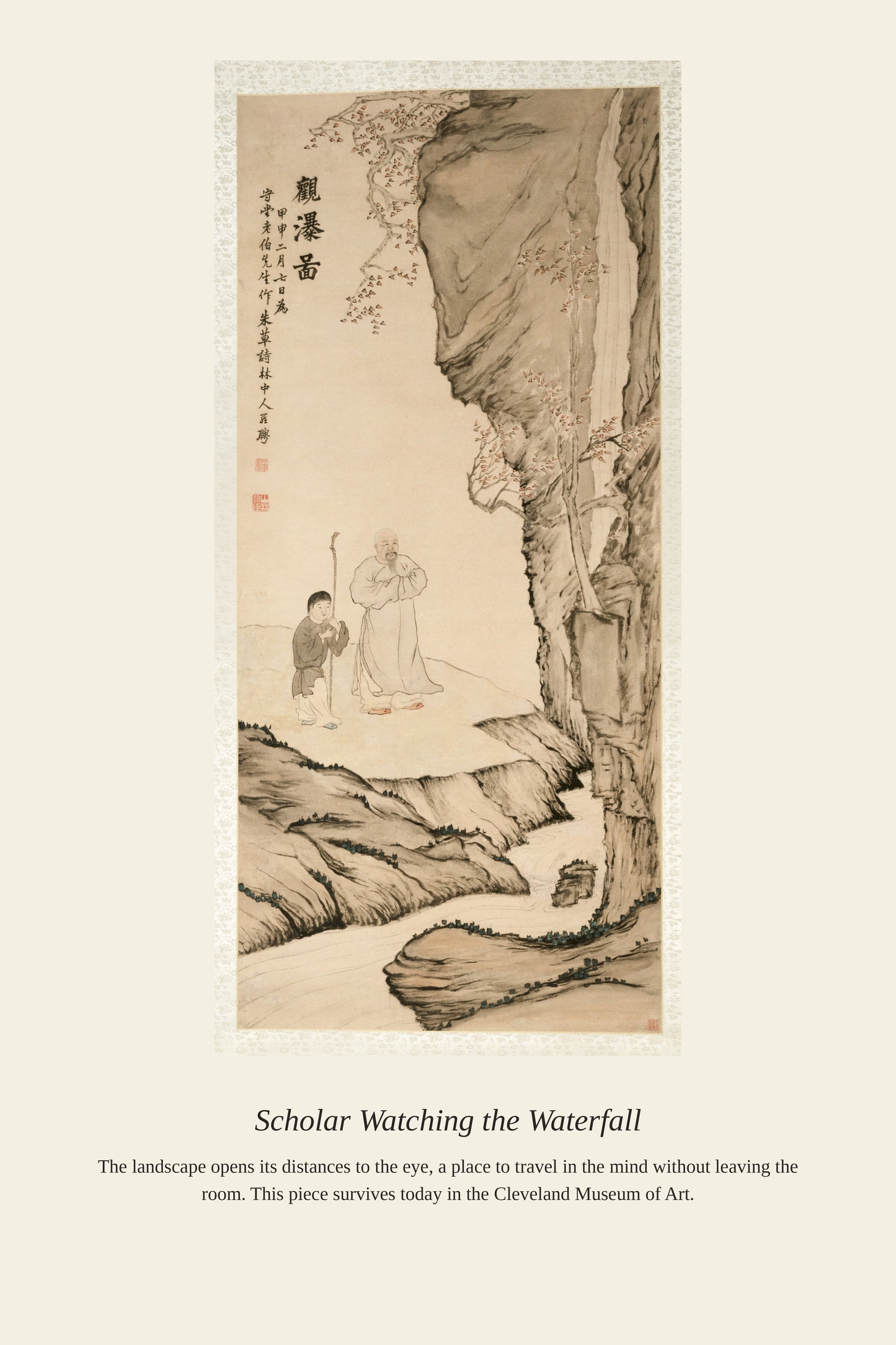 Scholar Watching the Waterfall - Antique Landscape Print