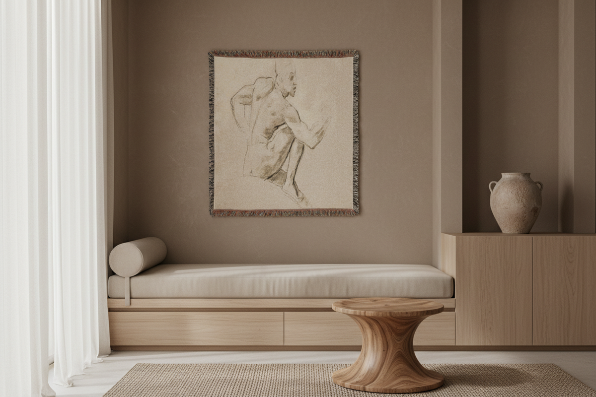 Seated Male Nude — Sargent Tapestry Blanket