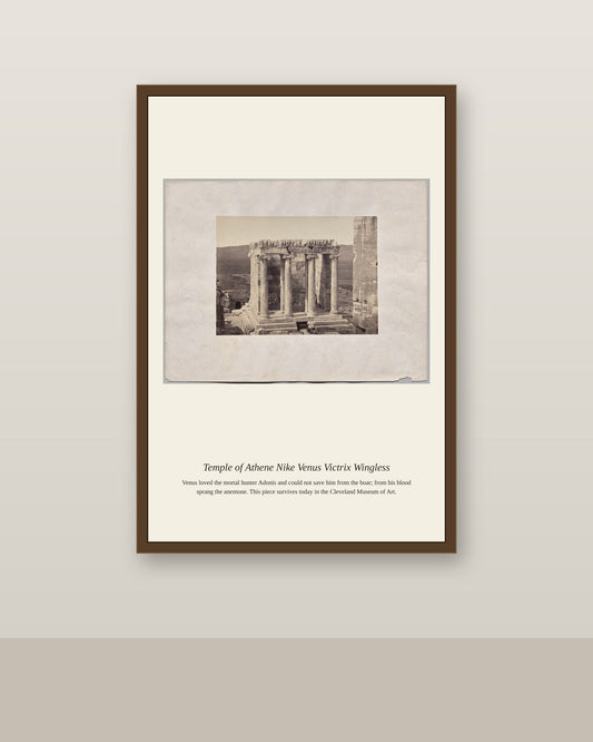 Temple of Athene Nike Venus Victrix antique mythological print shown framed on a wall in a styled room