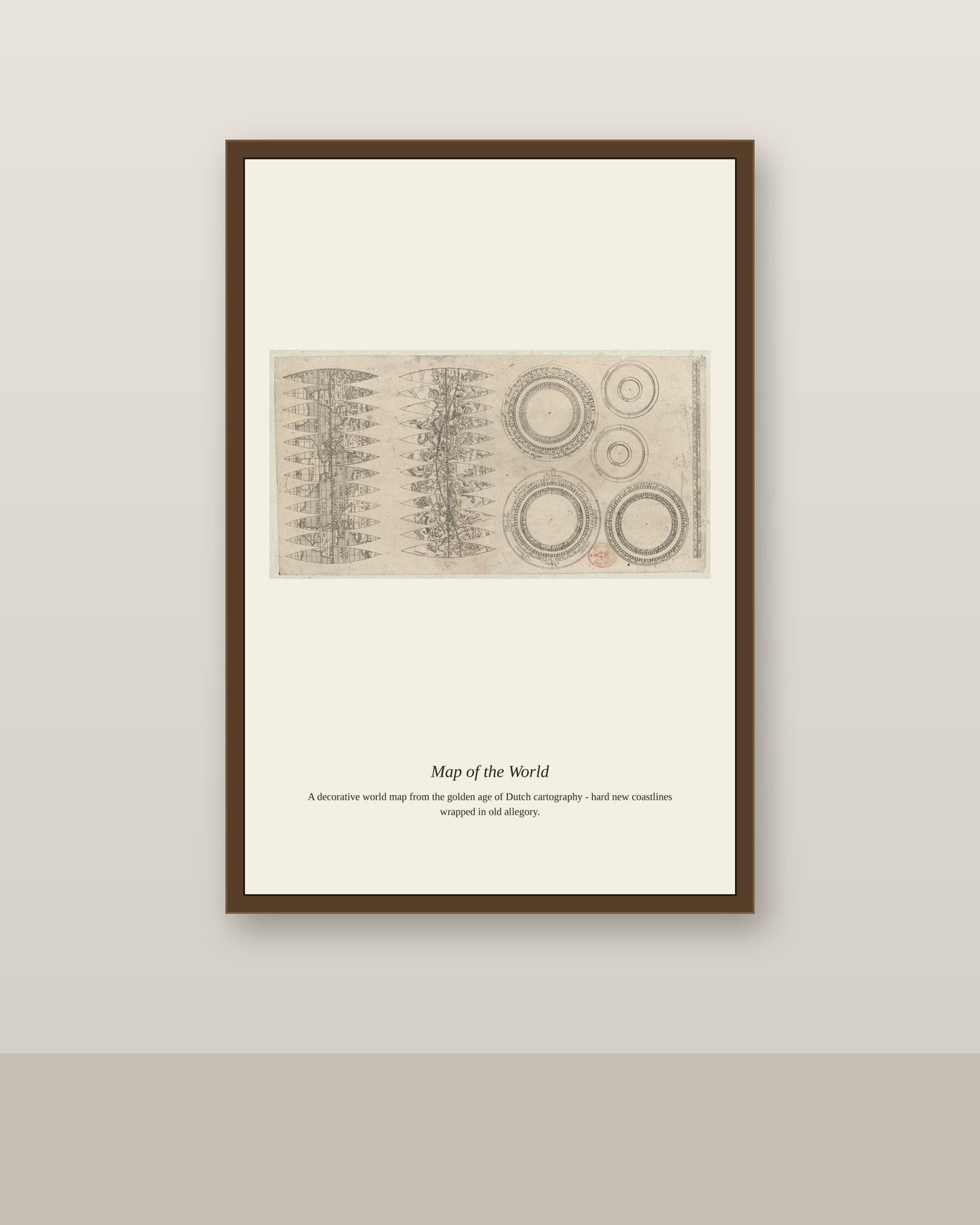 Terrestrial and Celestial Globes antique art print shown framed on a wall in a styled room