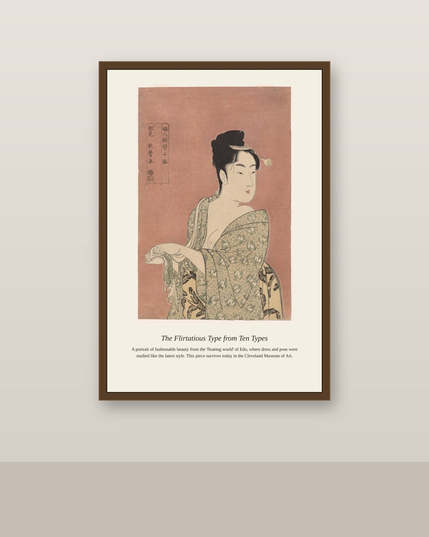 The Flirtatious Type from Ten Types antique portrait print shown framed on a wall in a styled room