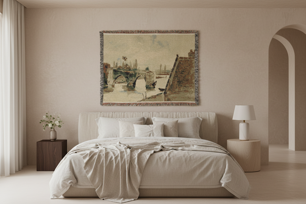 The Old Bridge at Mantes — Delacroix Tapestry Blanket