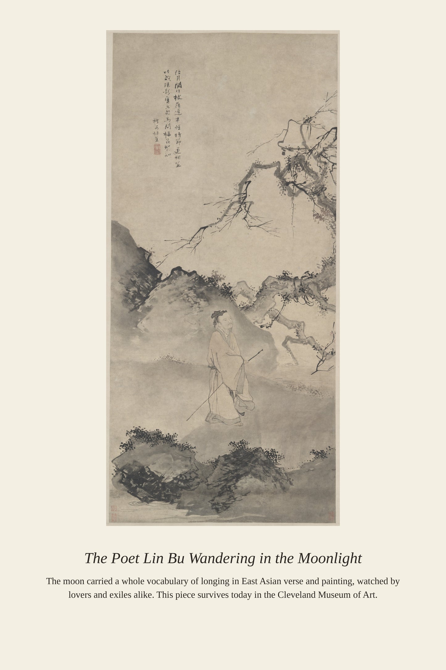 The Poet Lin Bu Wandering in the Moonlight - Antique Asian Art Print
