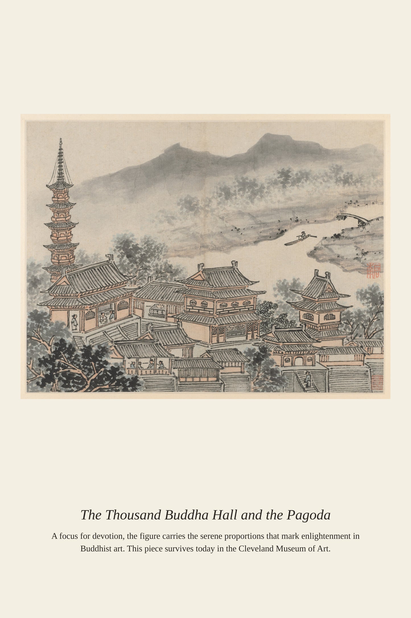 The Thousand Buddha Hall and the Pagoda - Antique Religious Art Print