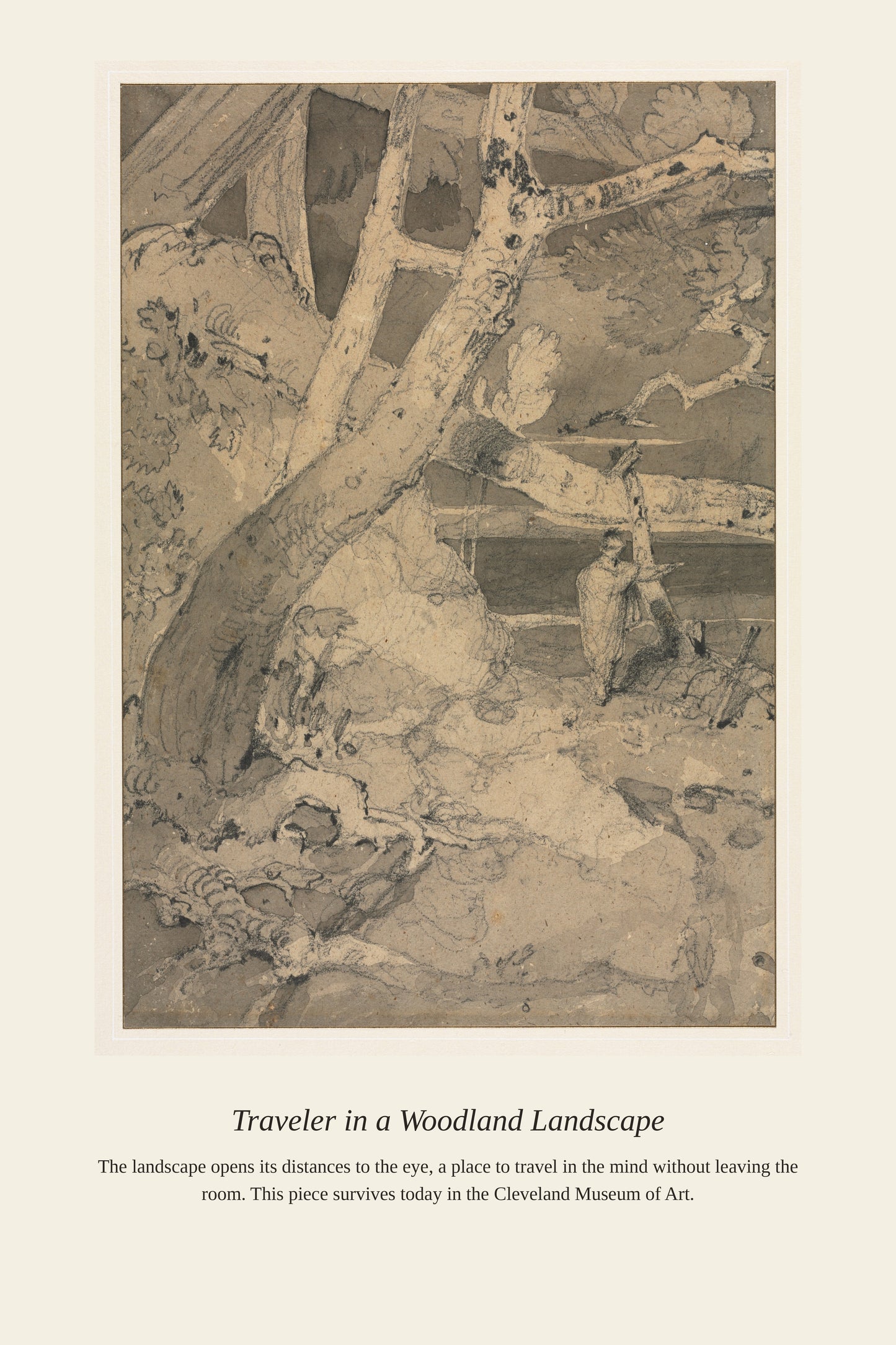 Traveler in a Woodland Landscape - Antique Landscape Print