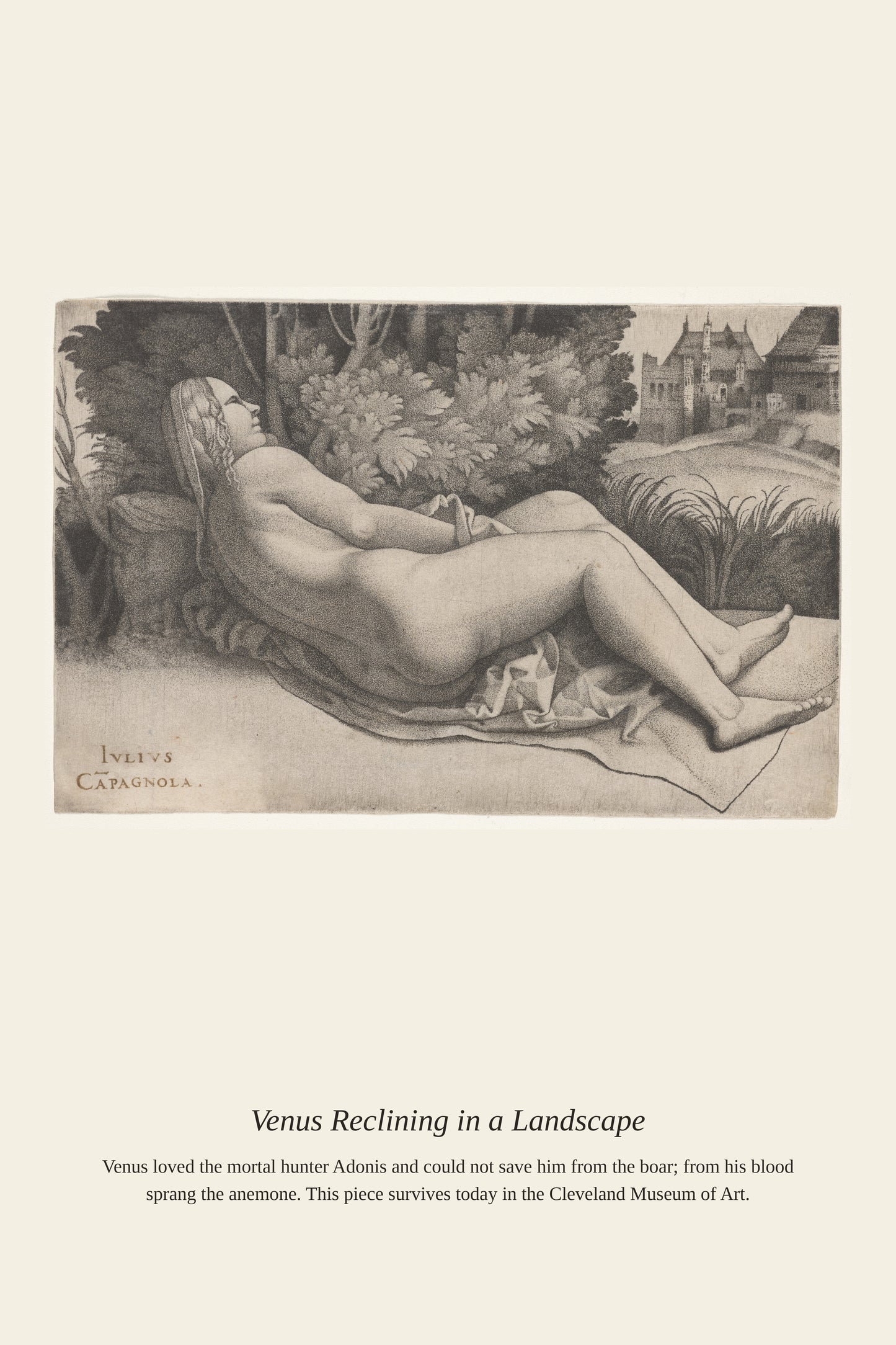 Venus Reclining in a Landscape - Antique Mythological Print