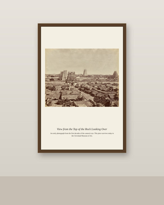 View from the Top of the Rock Looking Over antique — antique print shown framed on a wall in a styled room