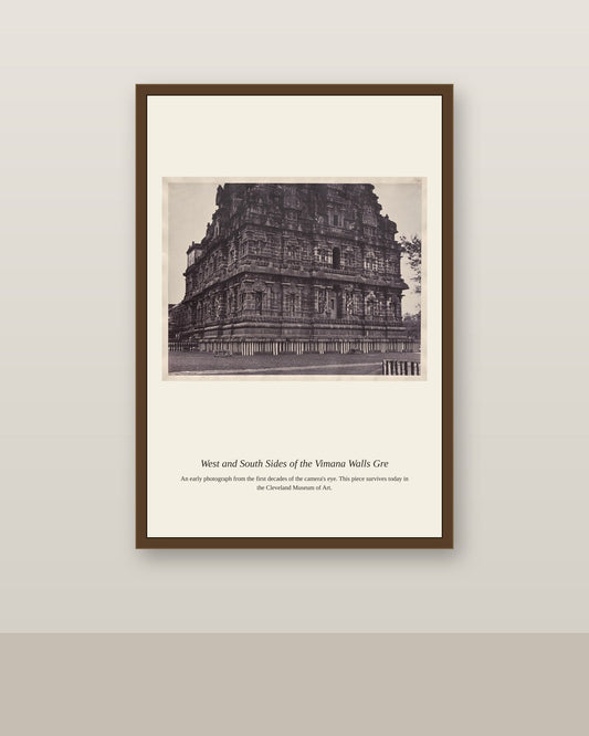 West and South Sides of the Vimana Walls antique photograph print shown framed on a wall in a styled room