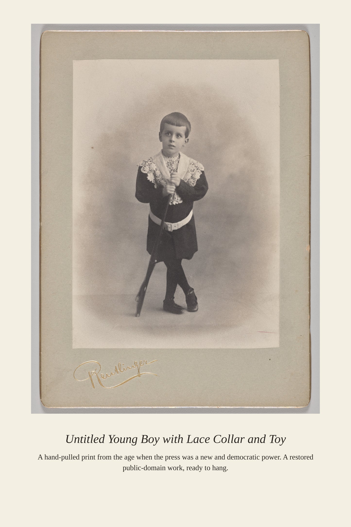Young Boy with Lace Collar and Toy (2) - Antique Art Print