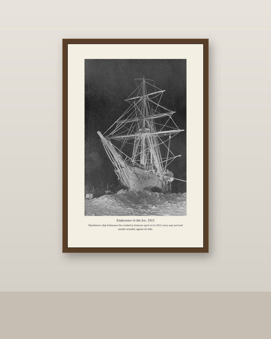 Endurance in the Ice print framed above a cream mat in a neutral room