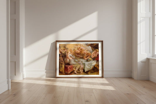 The Wedding of Peleus and Thetis — Peter Paul Rubens Fine Art Poster shown framed and leaning against a wall in a sunlit room