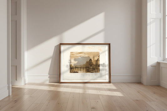 Basle, plate 5 from Liber Studiorum — Joseph Mallord William Turner Fine Art Poster shown framed and leaning against a wall in a sunlit room