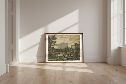 The Roman Forum — Claude Lorrain Fine Art Poster shown framed and leaning against a wall in a sunlit room