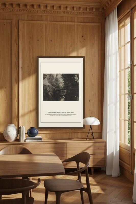 Landscape with Seated Figure on Stream Bank — Antique Landscape Print