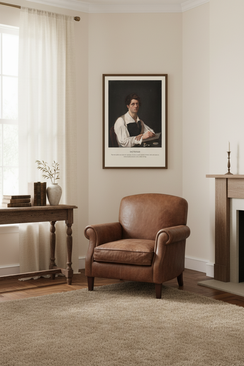 Antique portrait framed on a styled wall
