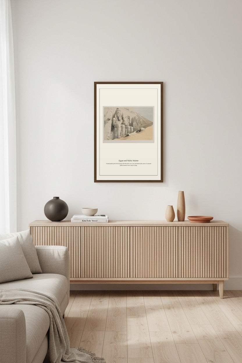 Antique Egyptian prints framed in a styled room