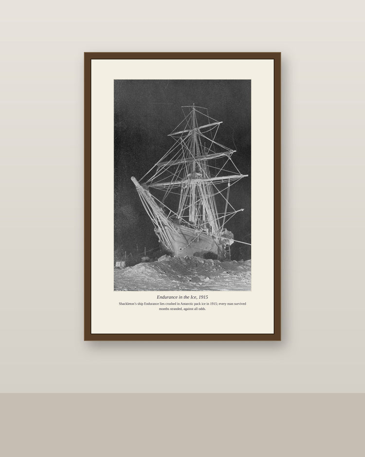 Endurance trapped in Antarctic ice, framed on a wall — Polar Exploration collection