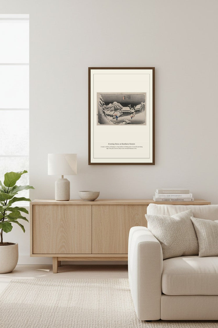Antique Japanese prints framed in a styled room