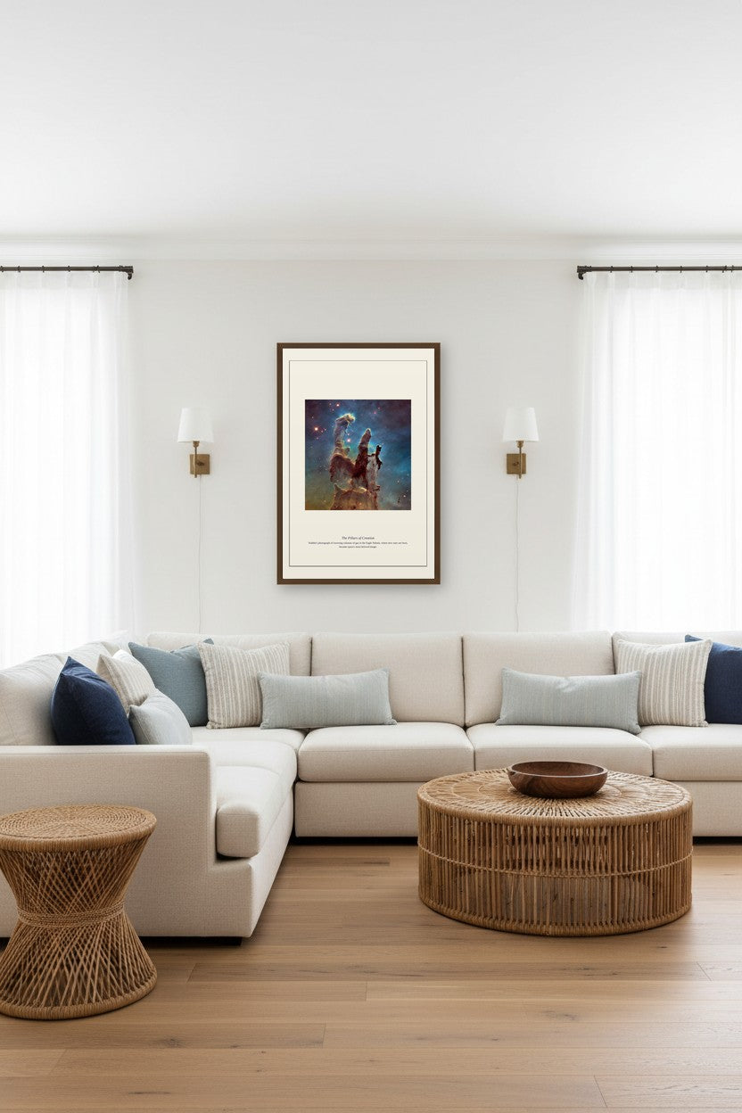 Antique space photograph framed in a styled room