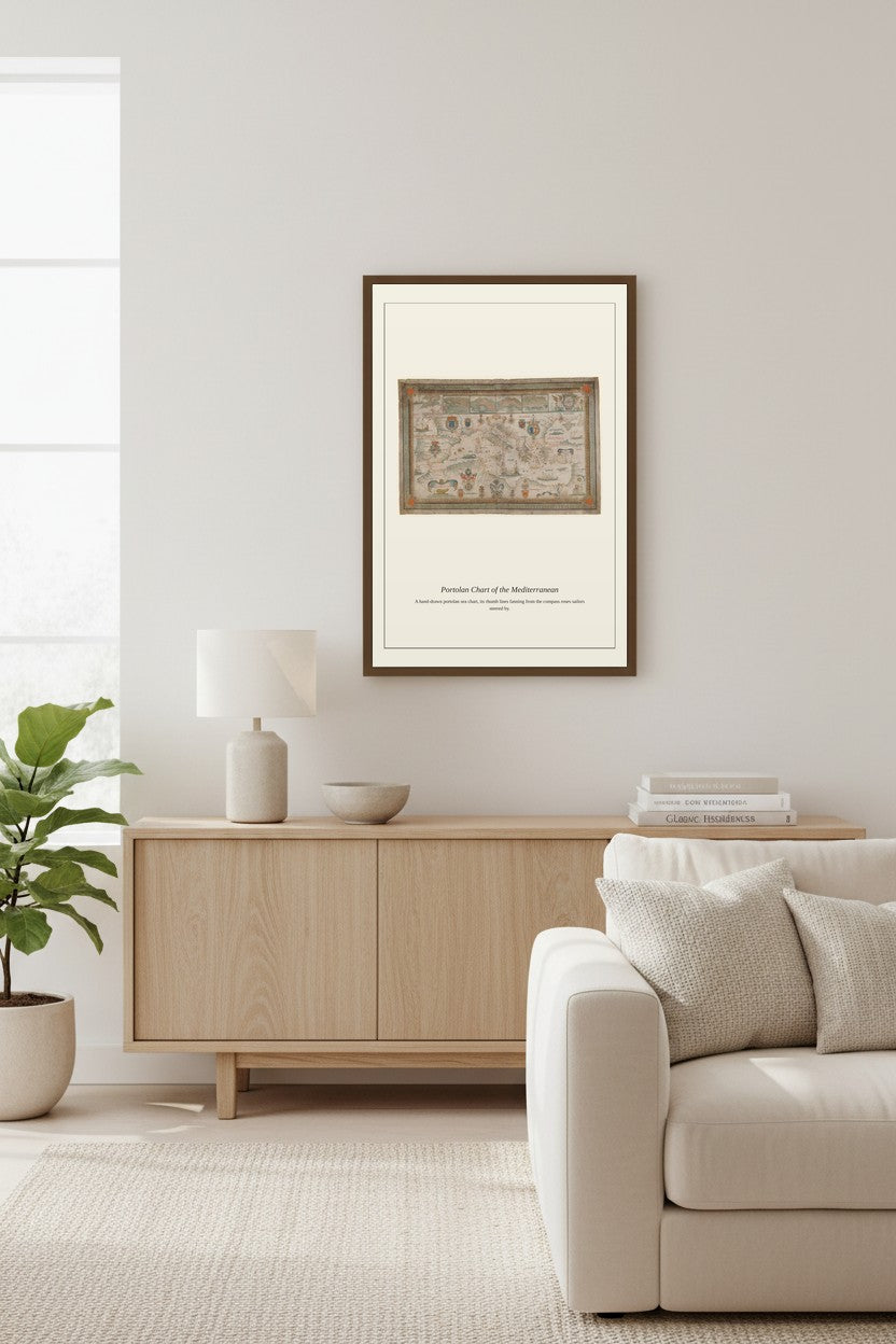 Antique art print framed in a styled room