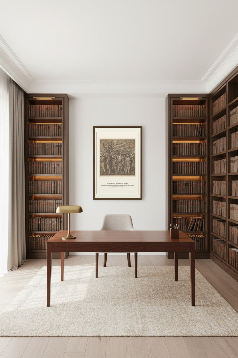 Antique historical print framed in a styled room