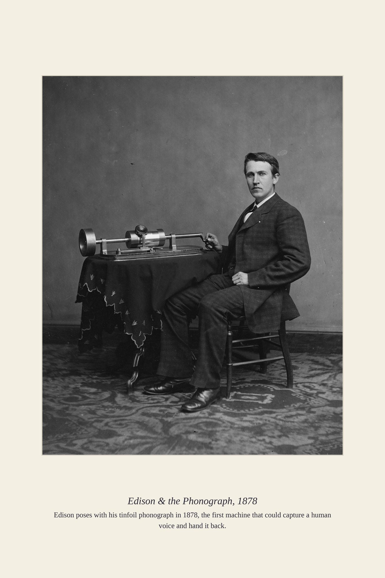 Edison &amp; the Phonograph, 1878 — antique art print