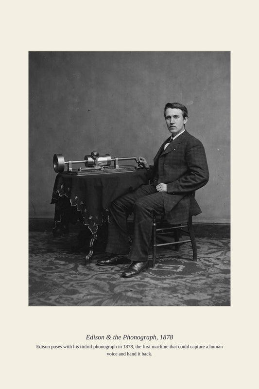 Edison &amp; the Phonograph, 1878 — antique art print