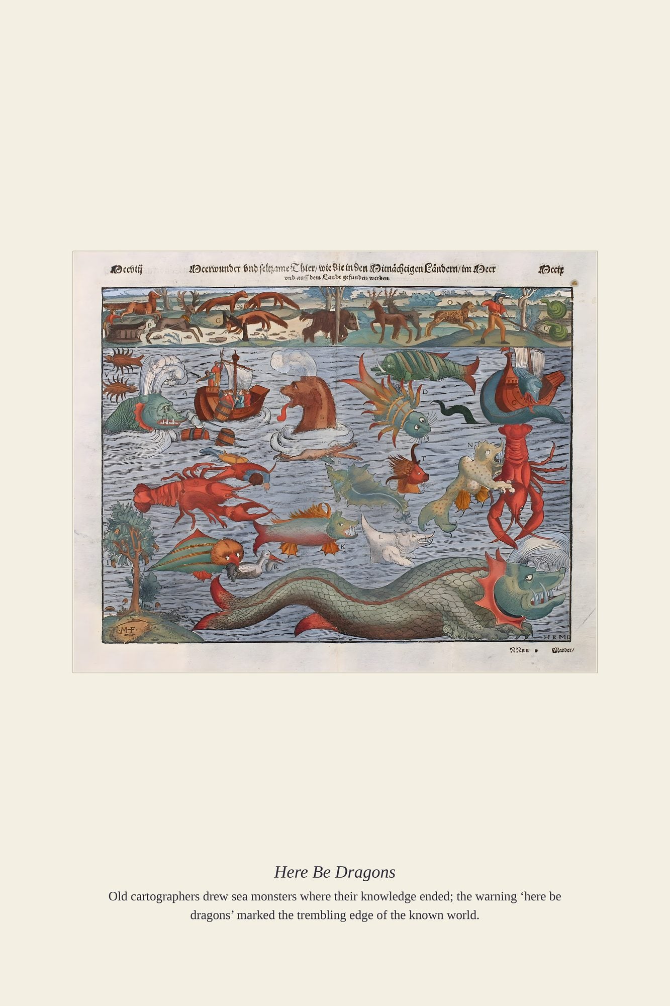 Here Be Dragons — antique art print