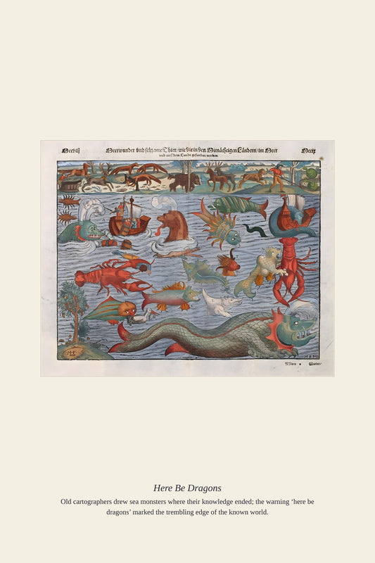 Here Be Dragons — antique art print