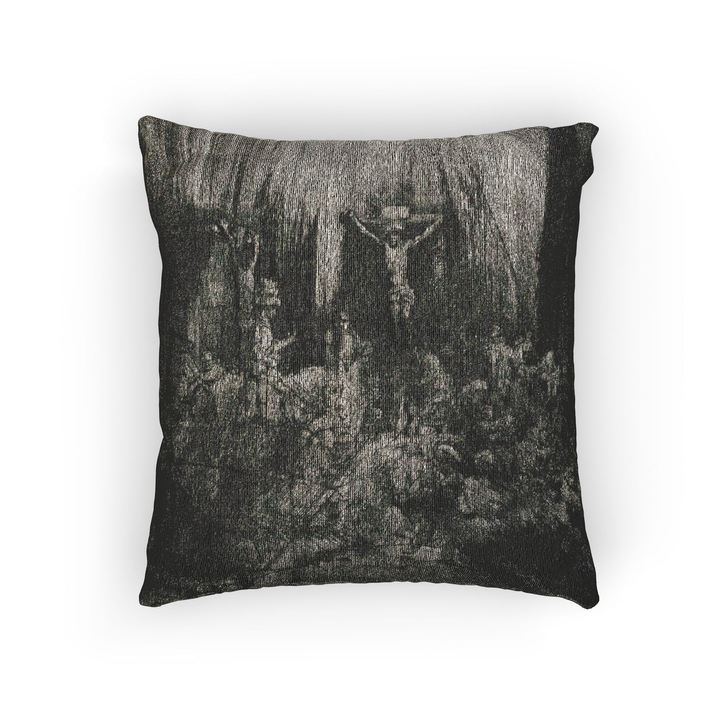 Rembrandt van Rijn - Christ Crucified between the Two Thieves The Three Crosses | Woven Pillow