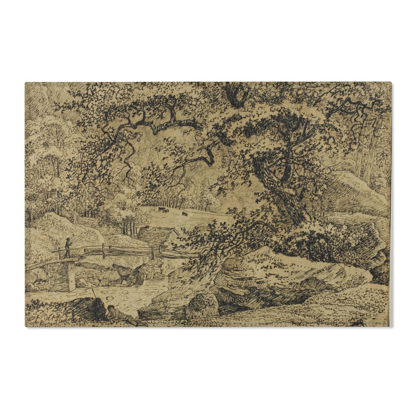 Jacob van Ruisdael - Landscape with Figure Resting Under Tree by Stream | Area Rug