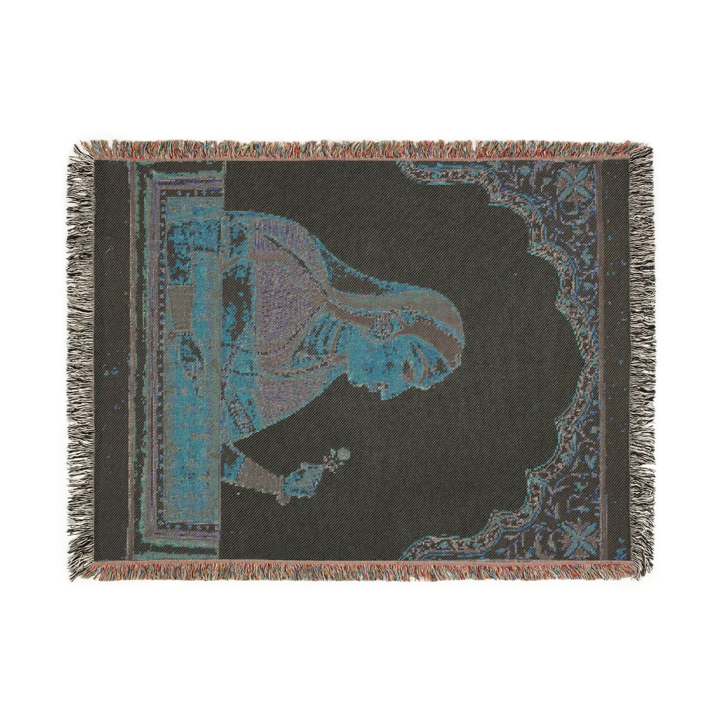 Noblewoman at a Jharokha Window Holding a Rose, from a Portraits of Women series Woven Throw Blanket