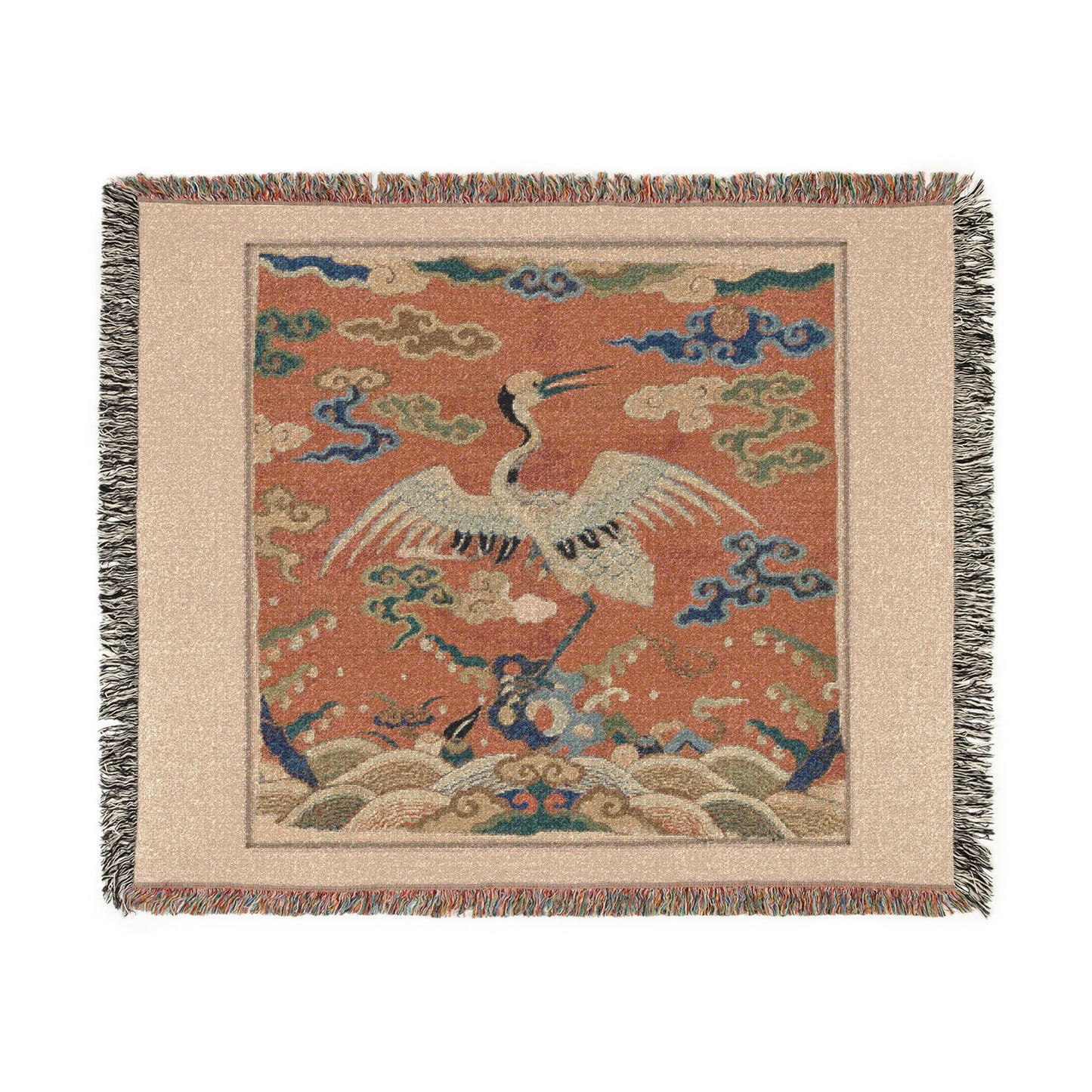 144_rank-badge-with-crane | Woven Tapestry Blanket