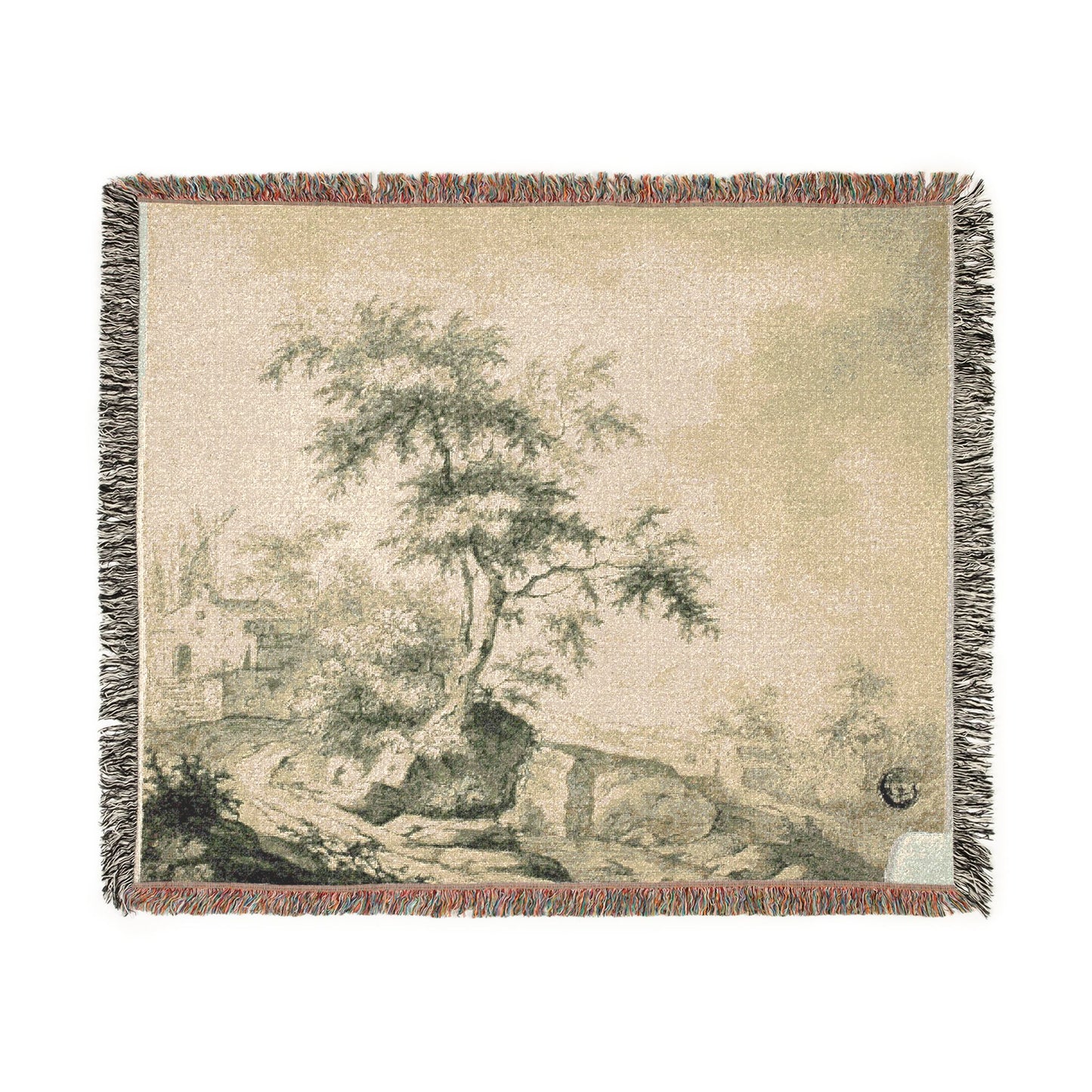 Jacob van Ruisdael - Landscape with Tree on Road to Buildings | Woven Tapestry Blanket
