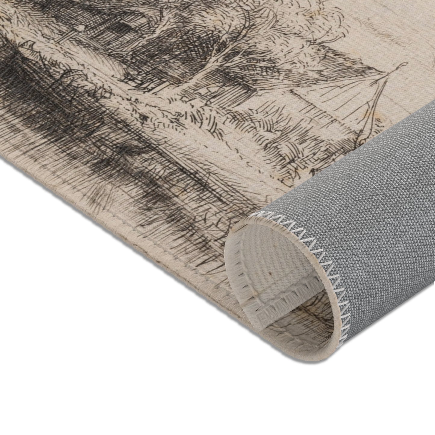 Rembrandt van Rijn - Landscape with a Cow Drinking | Area Rug