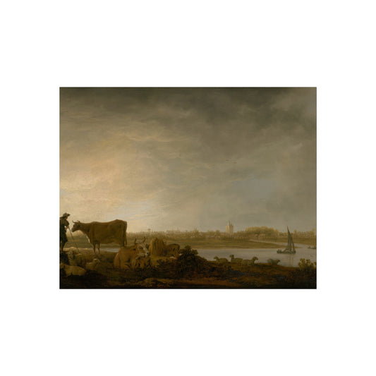 A View of Vianen with a Herdsman and Cattle by a River — Aelbert Cuyp Fine Art Poster
