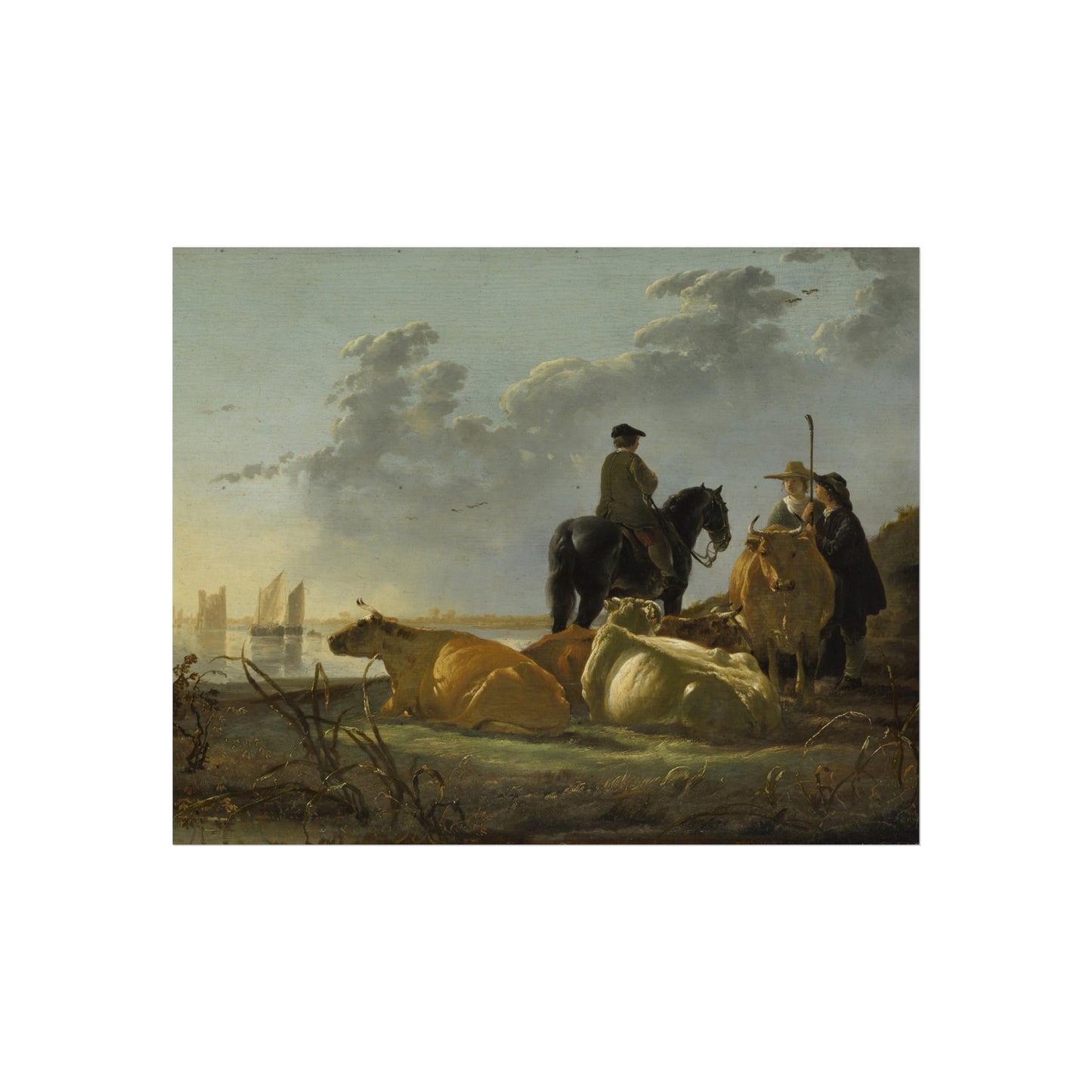 Aelbert Cuyp - Peasants with Four Cows by the River Merwede - WGA5825 | Fine Art Poster