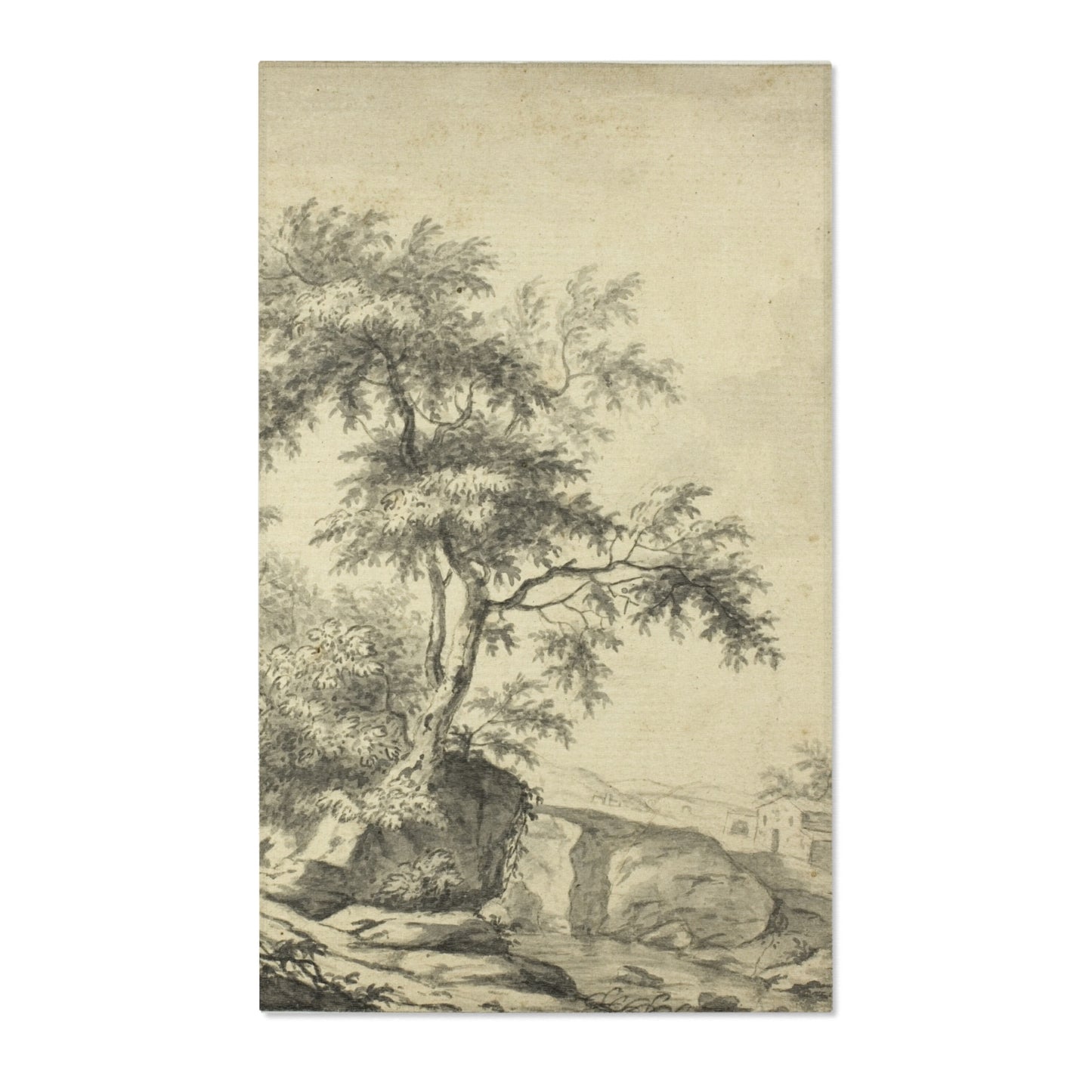 Jacob van Ruisdael - Landscape with Tree on Road to Buildings | Area Rug