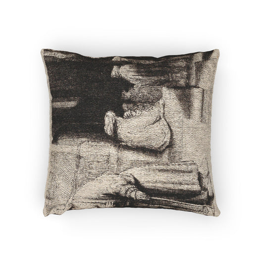 Jews in the Synagogue — Rembrandt van Rijn Woven Pillow
