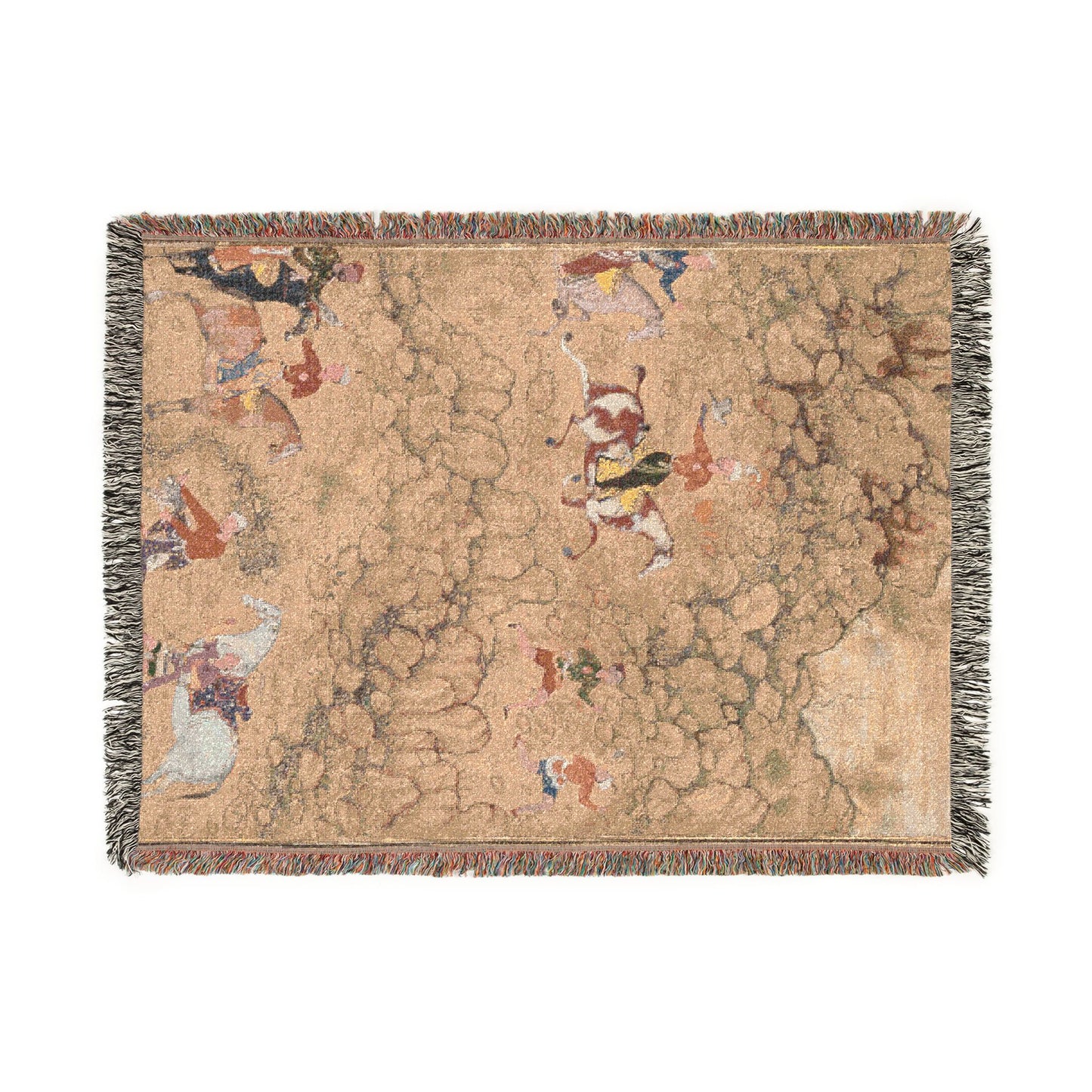 Hunting with falcons in a landscape (recto) Woven Throw Blanket
