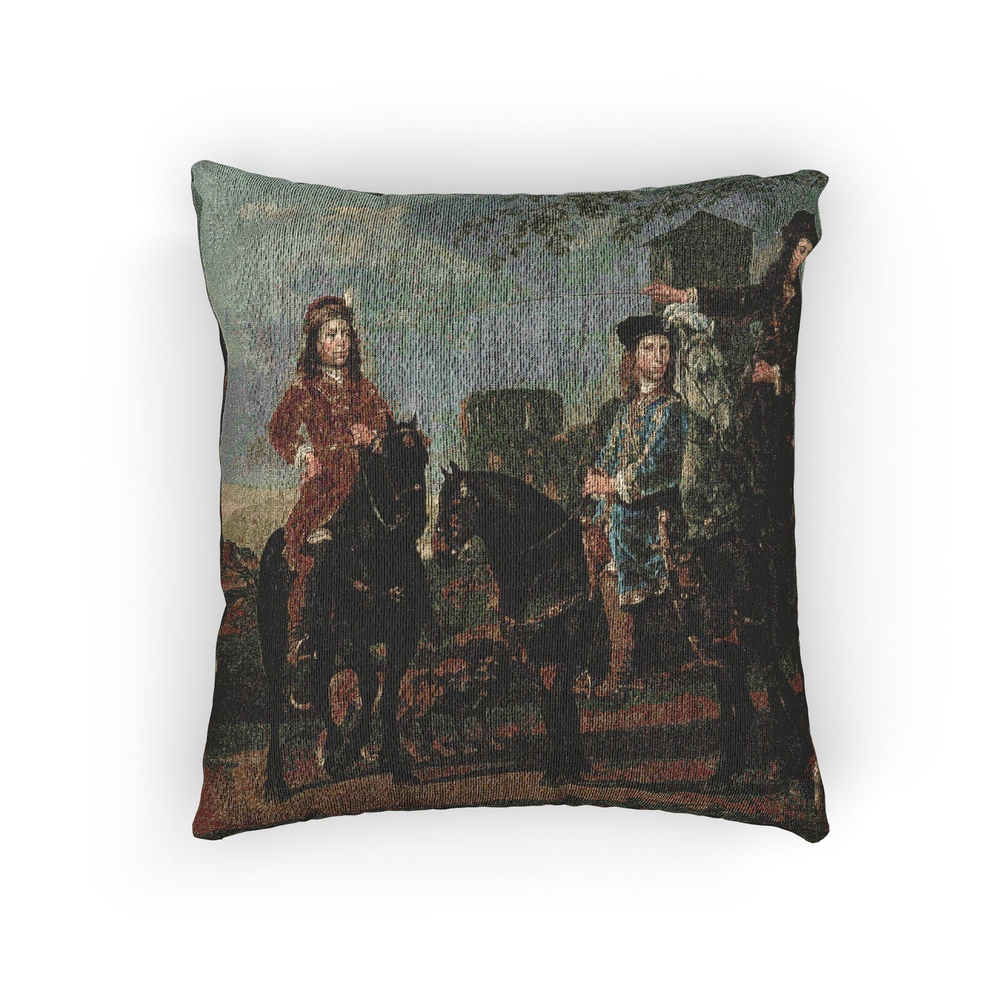 Equestrian Portrait of Cornelis (1639–1680) and Michiel Pompe van Meerdervoort (1638–1653) with Their Tutor and Coachman | Woven Pillow