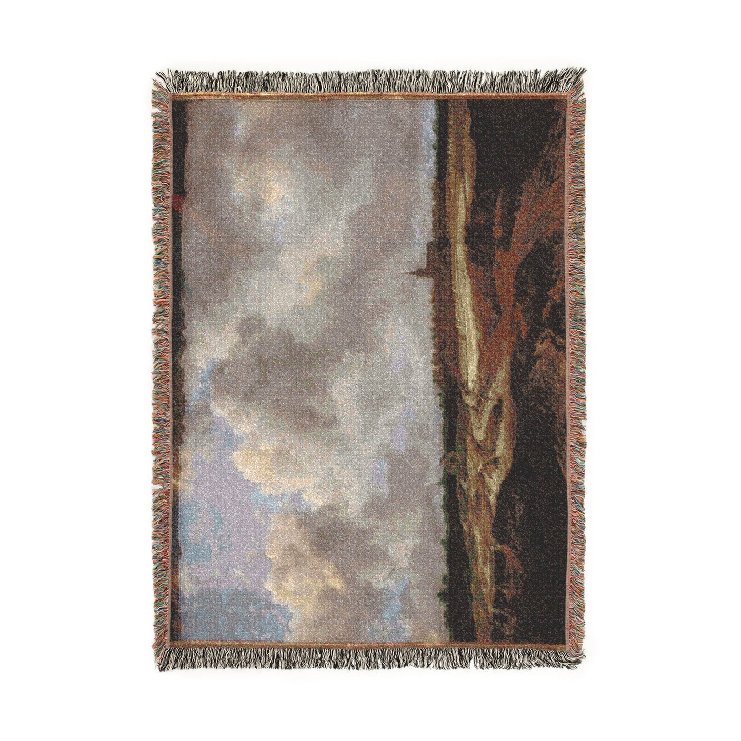Dresden, Gemäldegalerie Alte Meister, Jacob van Ruisdael, ein Walddorf hinter Dünen | Woven Tapestry Blanket