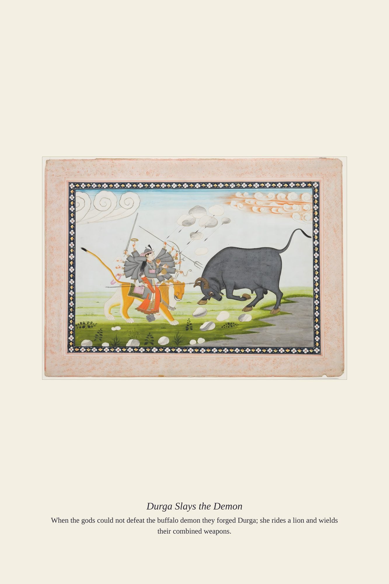 Durga Slays the Demon — antique art print