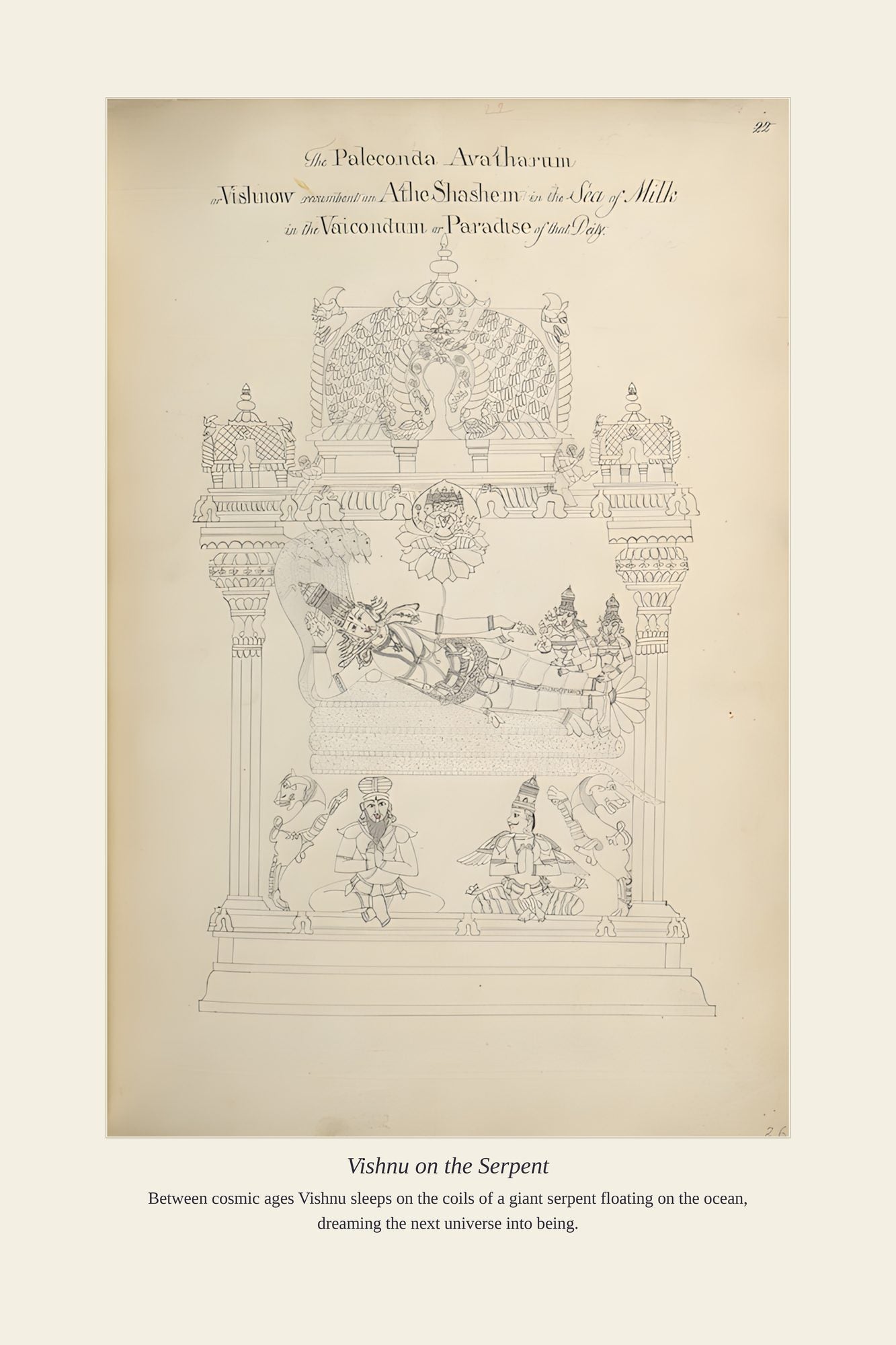 Vishnu on the Serpent — antique art print