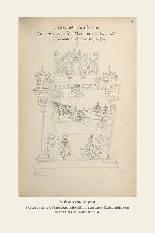Vishnu on the Serpent — antique art print
