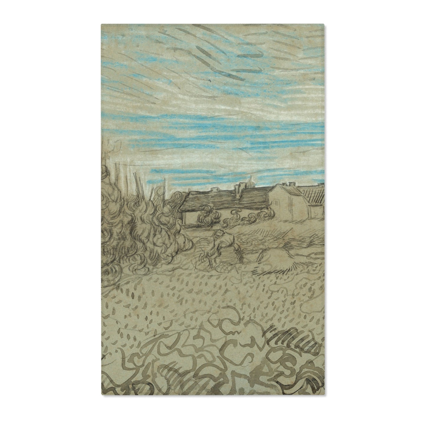 Vincent van Gogh - Cottages with a Woman Working in the Middle Ground | Area Rug