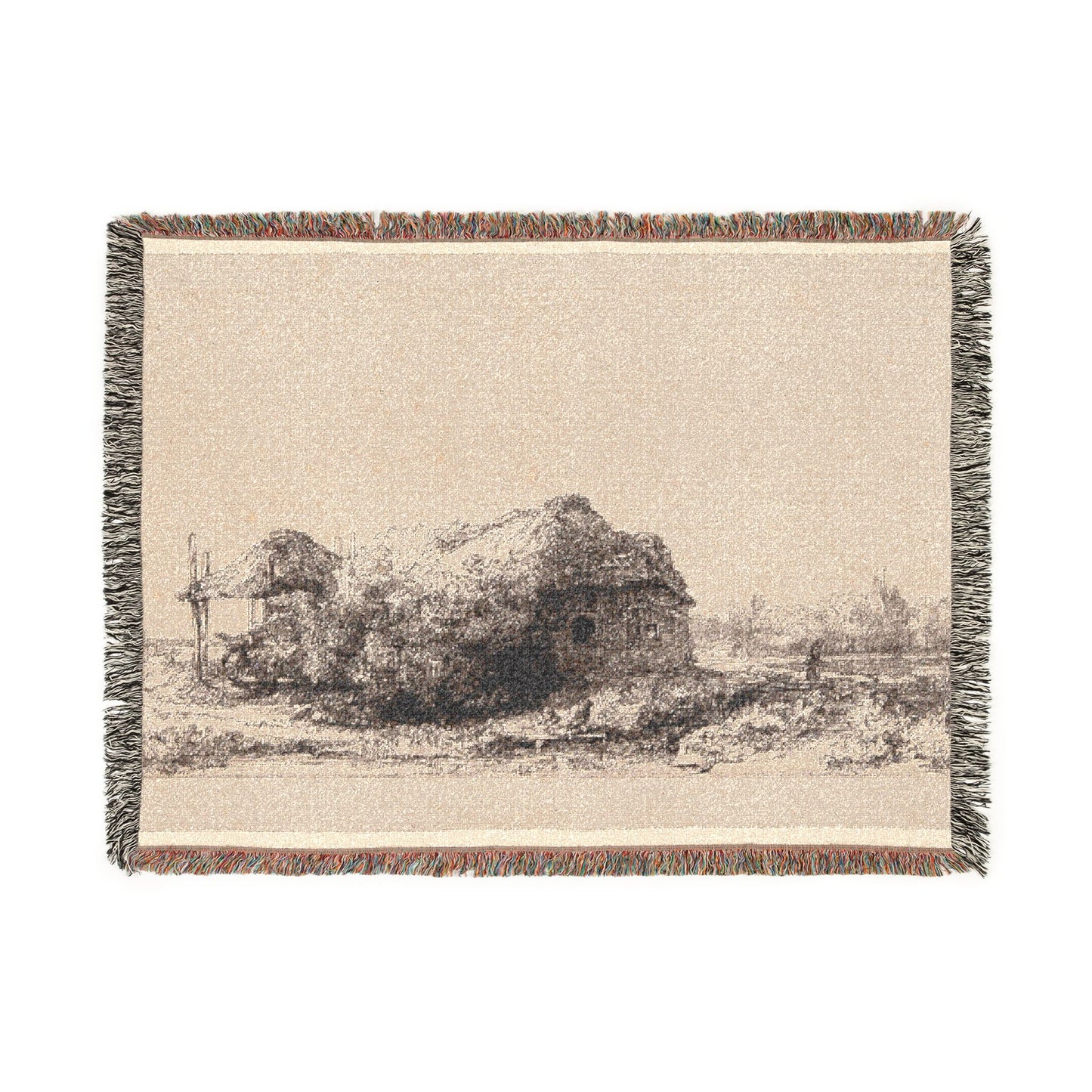 Rembrandt van Rijn - Landscape with Cottages and a Hay Barn Oblong | Woven Tapestry Blanket
