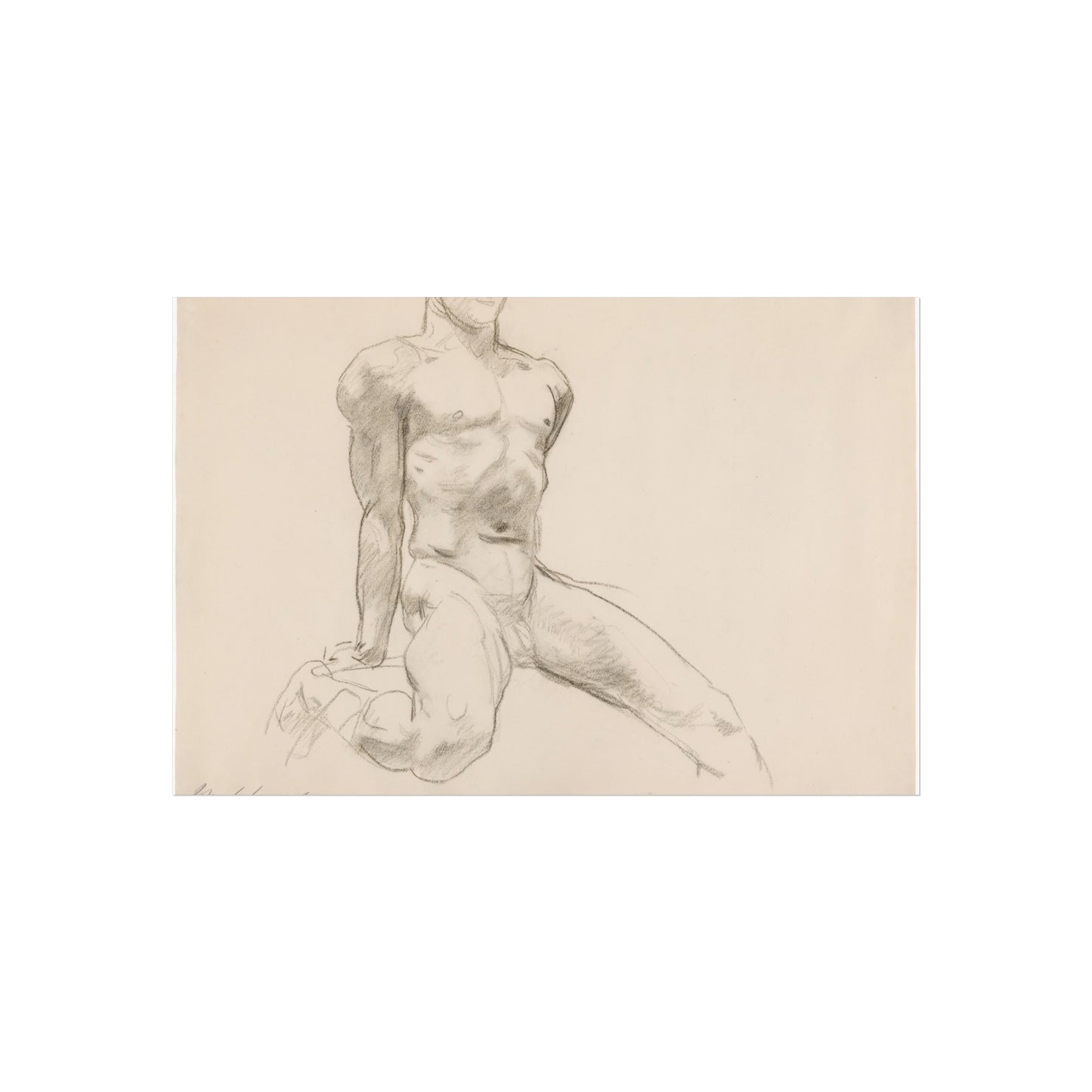 John Singer Sargent - Seated Male Nude with Extended Leg (recto); Sketch of Kneeling Male Nude and Divided Circle (verso | Fine Art Poster
