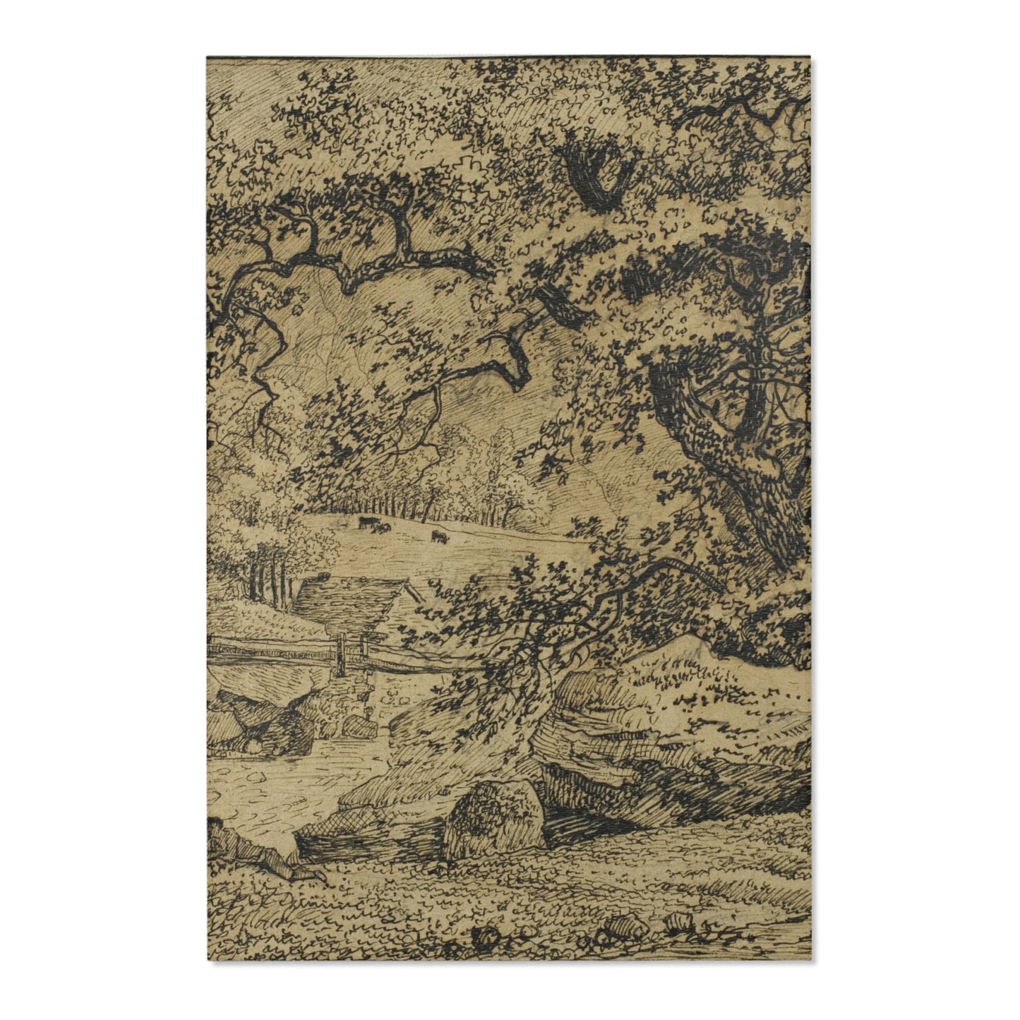 Jacob van Ruisdael - Landscape with Figure Resting Under Tree by Stream | Area Rug