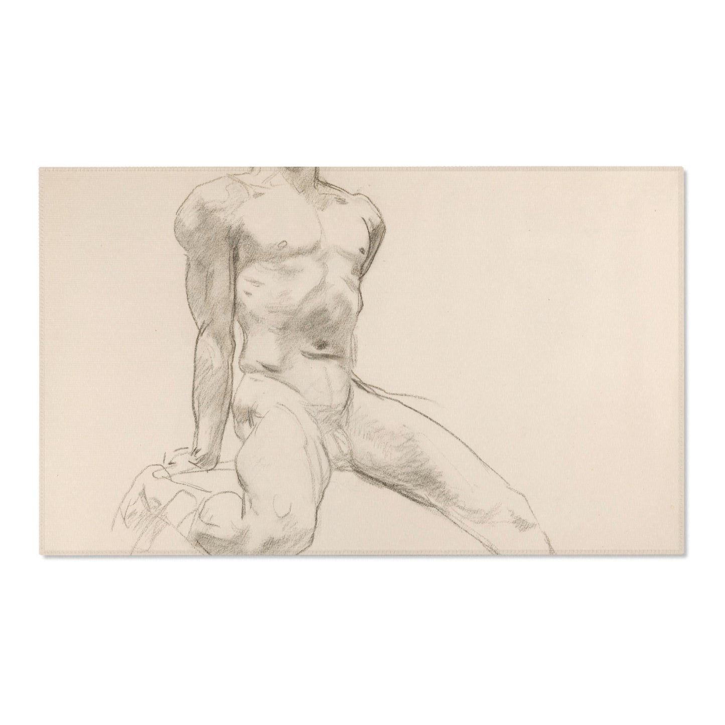 John Singer Sargent - Seated Male Nude with Extended Leg (recto); Sketch of Kneeling Male Nude and Divided Circle (verso | Area Rug
